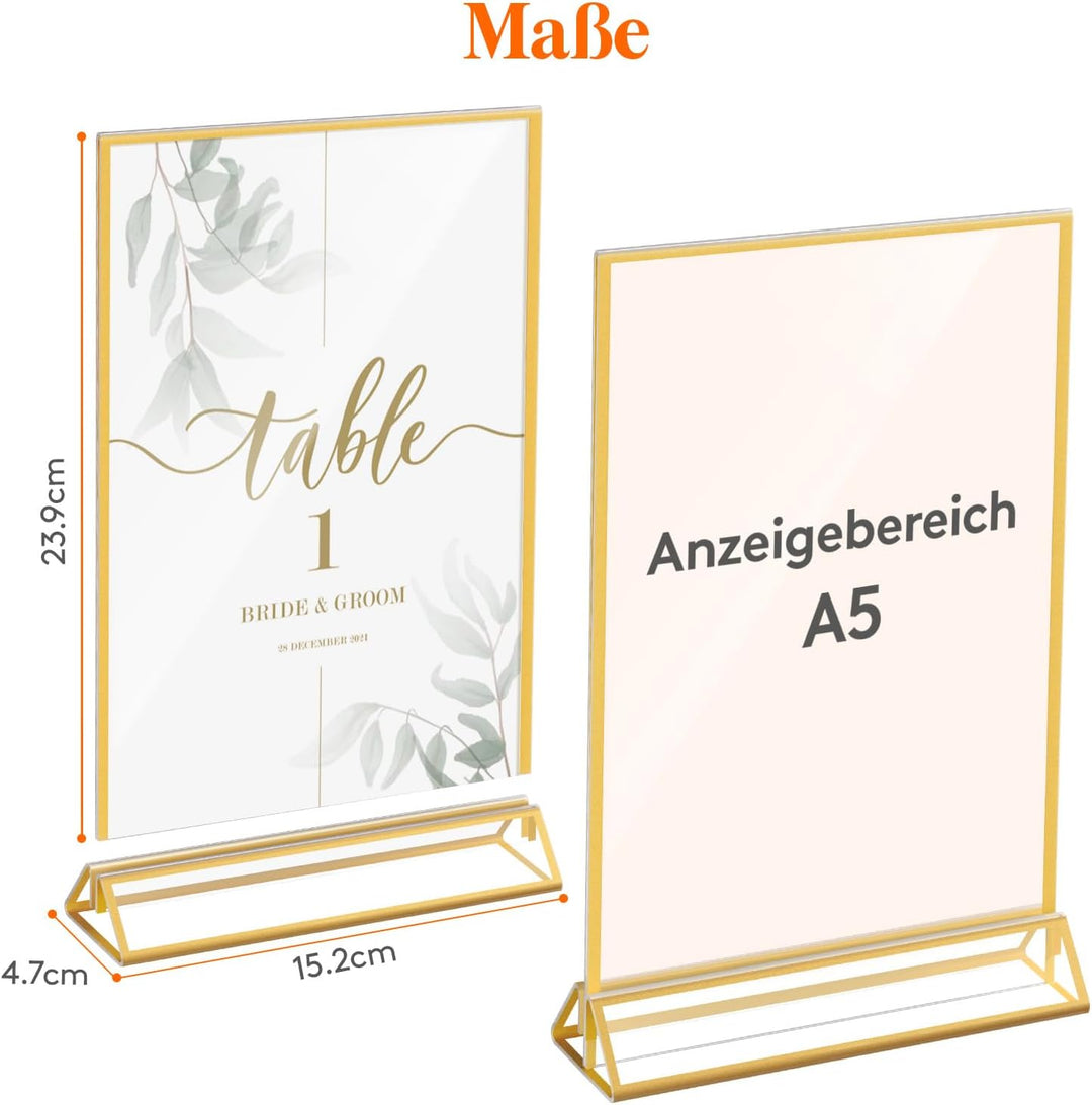 Lifewit 6 Pack A5 Acryl Schildhalter mit goldenen Rändern, klare vertikale doppelseitige Stand, Kuns