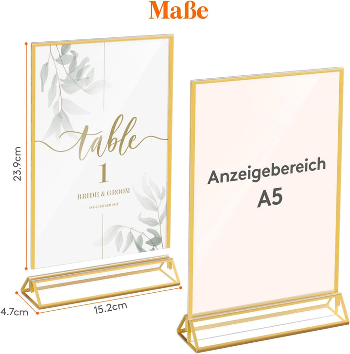 Lifewit 6 Pack A5 Acryl Schildhalter mit goldenen Rändern, klare vertikale doppelseitige Stand, Kuns