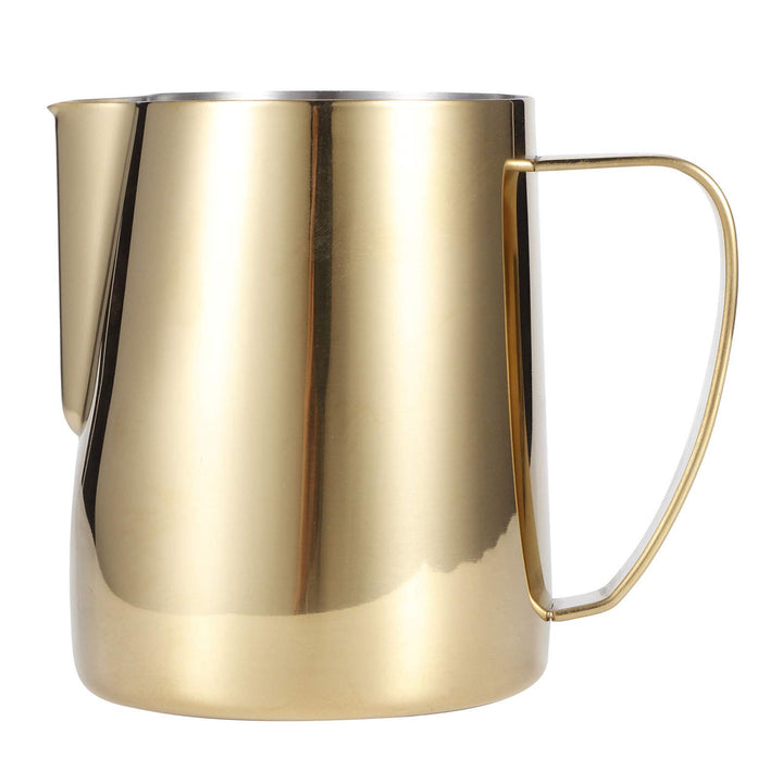 Milchschaum Krug, Gold Edelstahl Milchkännchen Aufschäumkännchen mit Spitzer Ausguss Kaffee Dampfkru