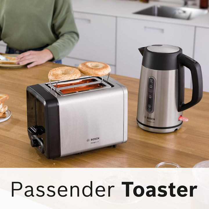 Bosch kabelloser Wasserkocher DesignLine TWK4P440, Ausgiessen ohne Spritzer, Tassenanzeige, Wasserst