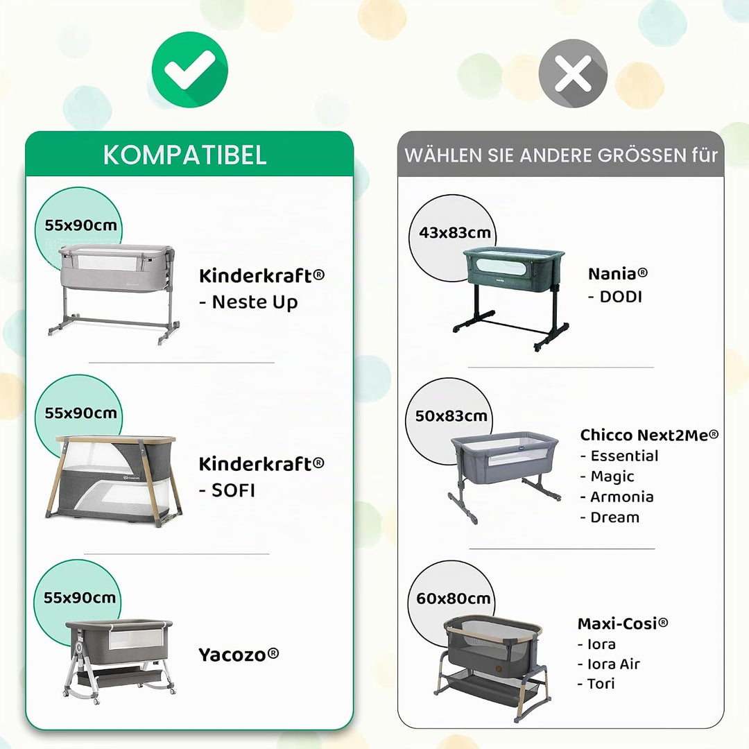 2X Spannbettlaken 90x55 cm 100% Baumwolle + 1X Matratzenschoner 100% wasserdichtem Material - Set 3X