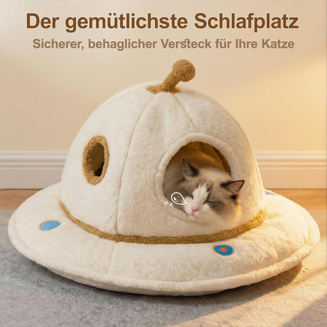 Katzenbett für grosse Katzen, 2-in-1 UFO Katzenhöhle Indoor | Weiches Sherpa-Material, abnehmbares w