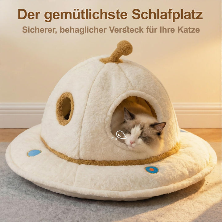 Katzenbett für grosse Katzen, 2-in-1 UFO Katzenhöhle Indoor | Weiches Sherpa-Material, abnehmbares w