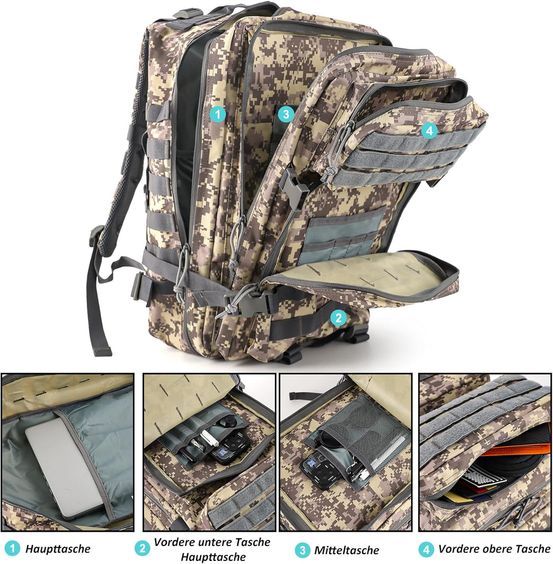 TANTOMI Taktischer Rucksack, 45L Militär Rucksack, Outdoor Rucksack, Travel Backpack, Tactical Backp