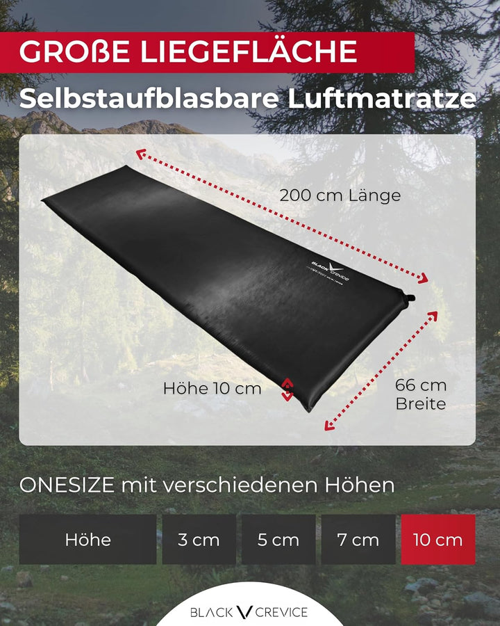 Black Crevice selbstaufblasbare Luftmatratze I Isomatte selbstaufblasend I Outdoor-Isomatte I aufbla