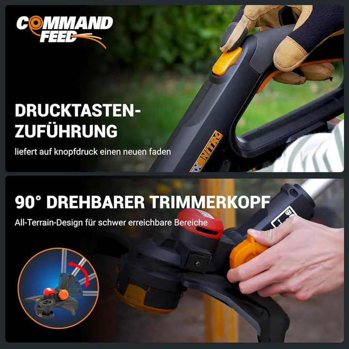 WORX Nitro WG173E.9 Akku Rasentrimmer 20V - leistungsstarker bürstenloser Motor - 33 cm Schnittkreis