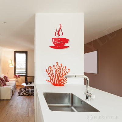 FLEXISTYLE Tasse Time for Coffee (Zeit für Kaffee) Moderne Küche Wanduhr rot, 3D römisch, wanduhr de