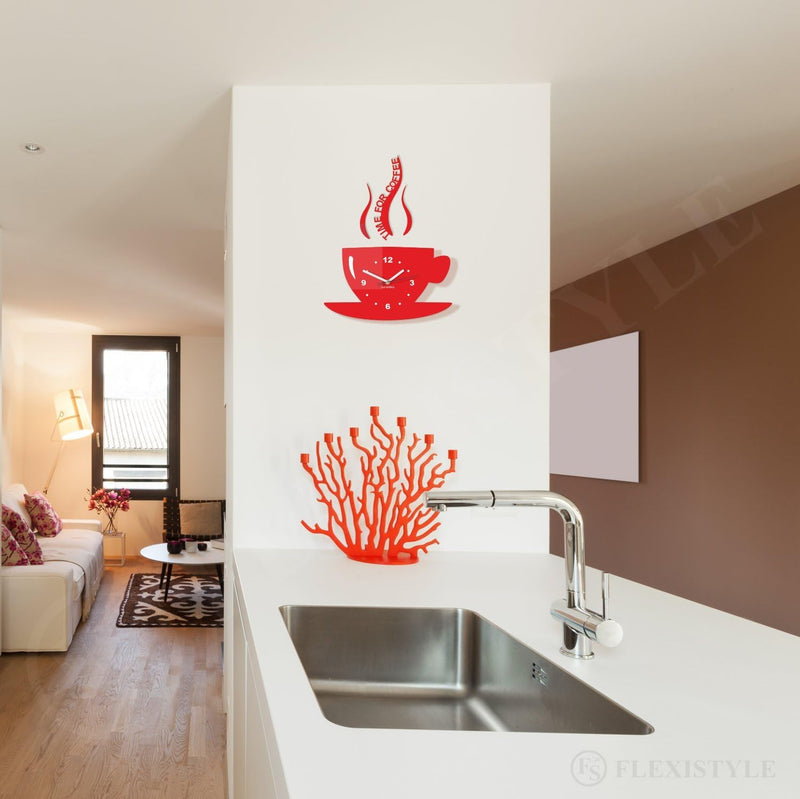 FLEXISTYLE Tasse Time for Coffee (Zeit für Kaffee) Moderne Küche Wanduhr rot, 3D römisch, wanduhr de