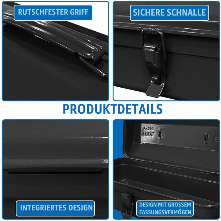 Mehrzweck-Werkzeugkiste mit Schlossschnalle und Tragegriff 37×16×12cm Schwarz, Schwarz