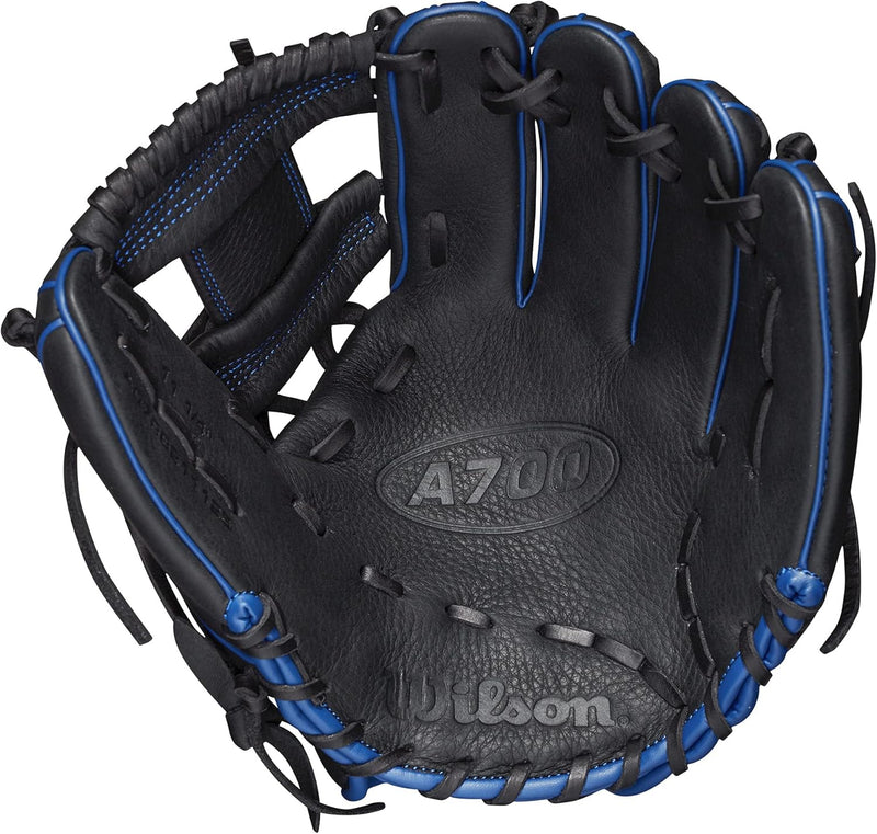 WILSON 2022 A700 Jugend-Baseball-Handschuh Schwarz/Blau/Rot 11.25 inch Rechte Hand Wurf, Schwarz/Bla