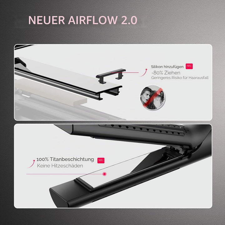 TYMO Airflow Glätteisen Locken und Glätten - Ionen Haarglätter und Lockenstab 2 in 1 für Schnell Glä