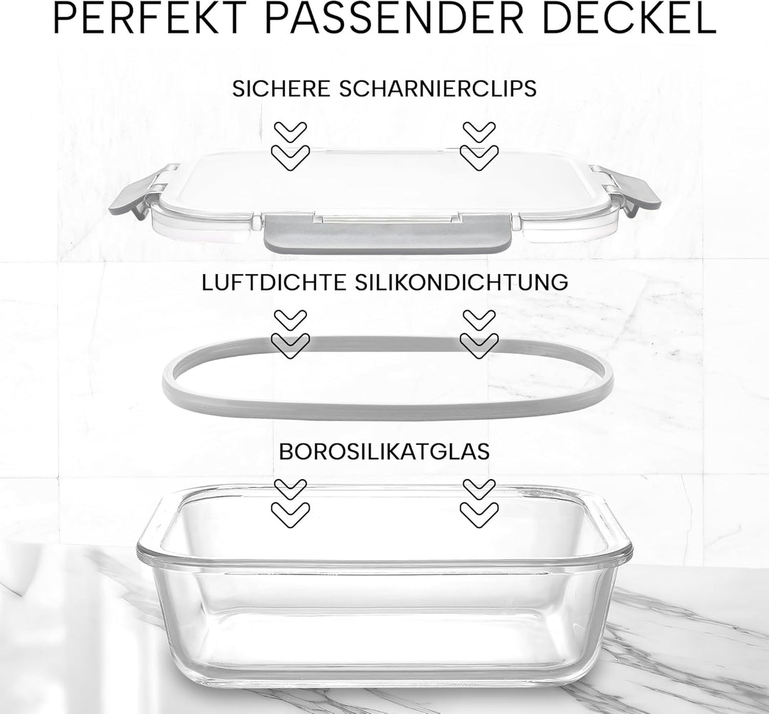 Zulay 12er-Set Glas-Frischhaltedosen für Meal Prep, Tupperdosen Set aus Glas mit luftdichten Deckeln