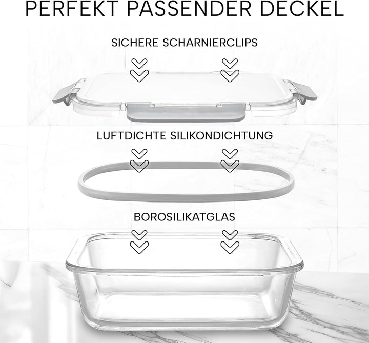 Zulay 12er-Set Glas-Frischhaltedosen für Meal Prep, Tupperdosen Set aus Glas mit luftdichten Deckeln
