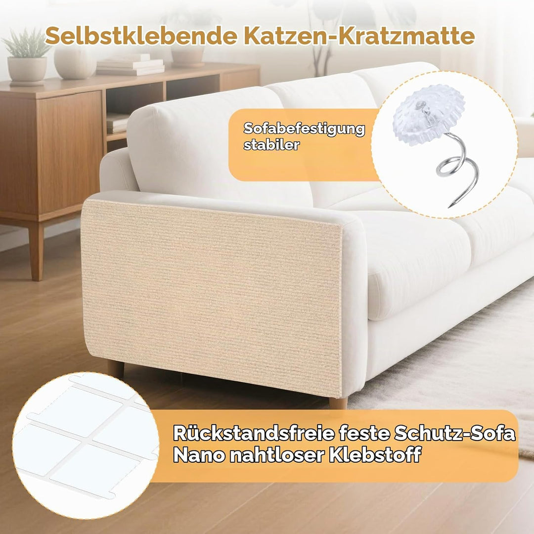 Qoosea Kratzmatte Selbstklebend 200cmx40cm, 2 Stück Selbstklebende Kratzmatte DIY Kratzschutz Katze