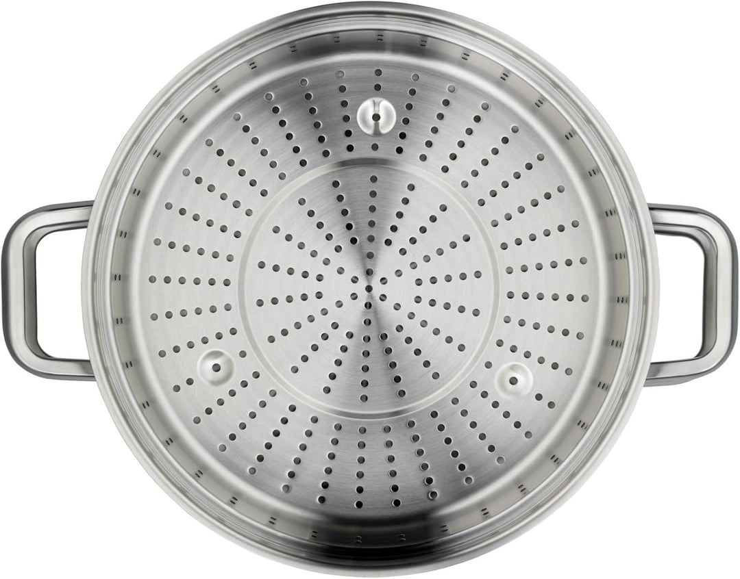 WMF Iconic Bräter mit Dampfgareinsatz 28cm, Schmortopf Induktion 5,7l, Kochtopf gross, Cromargan Ede