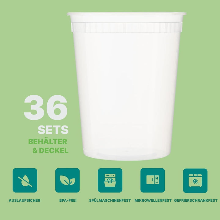 JoyServe 32-Unzen-Deli-Lebensmittelbehälter mit Deckeln - (36 Sets) Quart-Grösse luftdichte Lebensmi