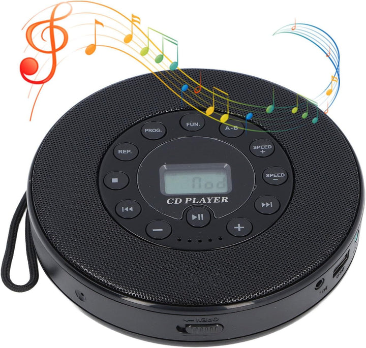 Tragbarer CD-Player, Kompakter Bluetooth-CD-Player mit Lautsprecher, Anti-Skip, Integriertes Mikrofo