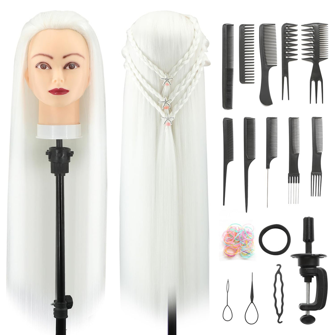 Trainingsköpfe, 28 inch Übungskopf Frisierkopf Friseur 100% Synthetikfaser-Haar Styling Kopf Frisier