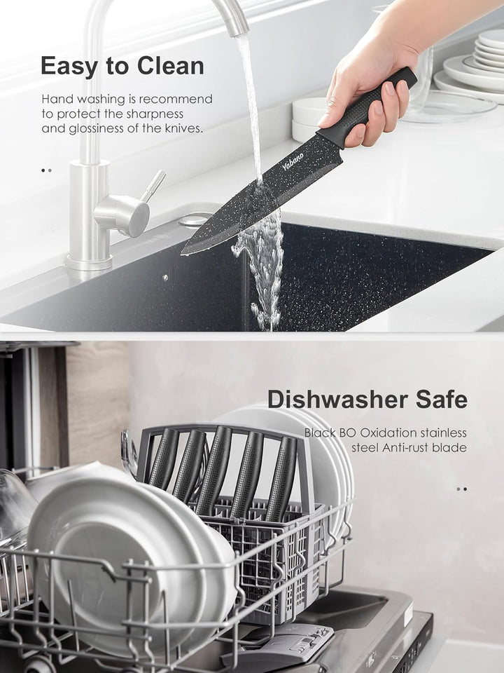 Yabano Messerblock Set, 7 teilig Messerset mit Messerblock und integriertem Messerschärfer,Küchenmes