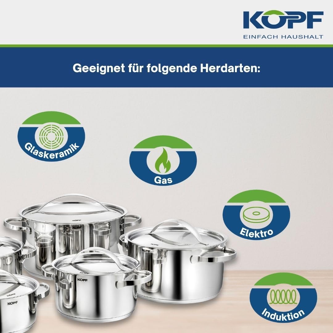 KOPF Topfset Induktion Stilo 10-teilig | Backofen & Spülmaschinen geeignet | Kochtopf-Set für alle H