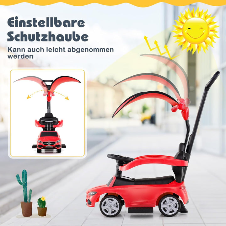 COSTWAY Mercedes-Benz Rutschauto, 3-in-1 Rutschfahrzeug mit Schiebegriff, Stauraum & Lenkschieber, S