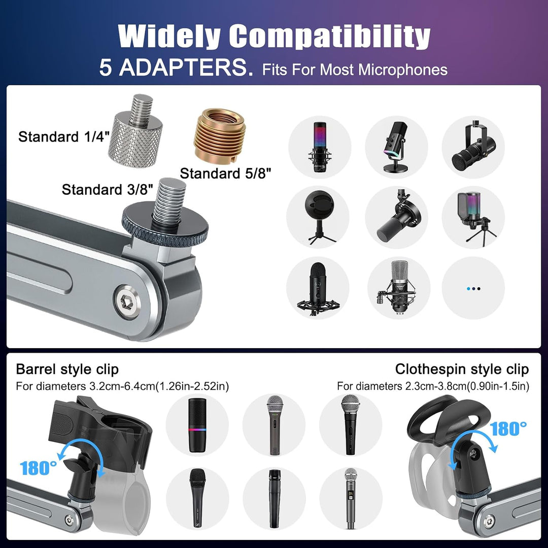 Aluminium Mikrofon Arm Tisch für Live-Streaming, Singe, Gaming | Aluminium Mikrofonständer Schreibti