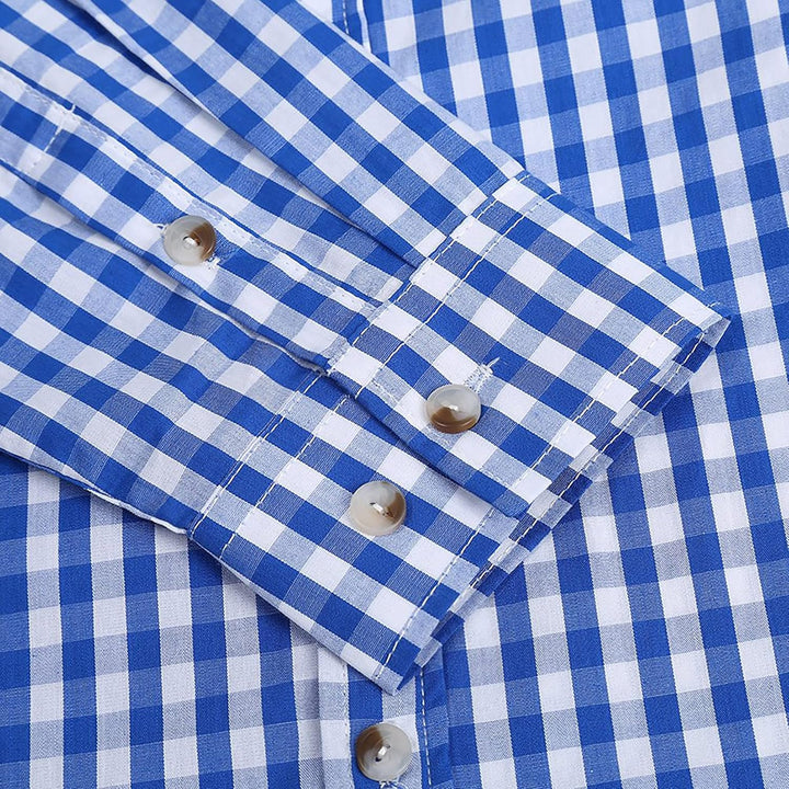 KOJOOIN Trachtenhemd Slim fit Herren kariert Hemd Freizeithemd Langarmhemd Hemd Bestickt Baumwolle -