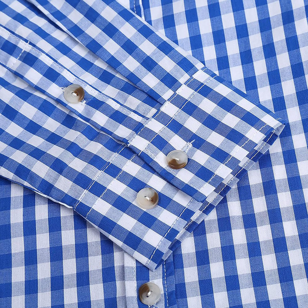 KOJOOIN Trachtenhemd Slim fit Herren kariert Hemd Freizeithemd Langarmhemd Hemd Bestickt Baumwolle -