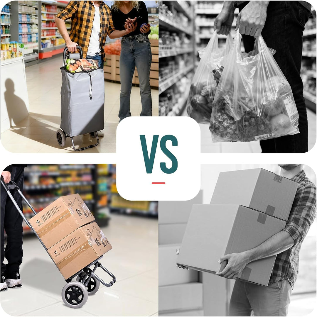 VOUNOT® Einkaufstrolley klappbar 59L, 2-in-1 Trolley Einkaufswagen mit 2 Räder, Abnehmbare Tasche, R