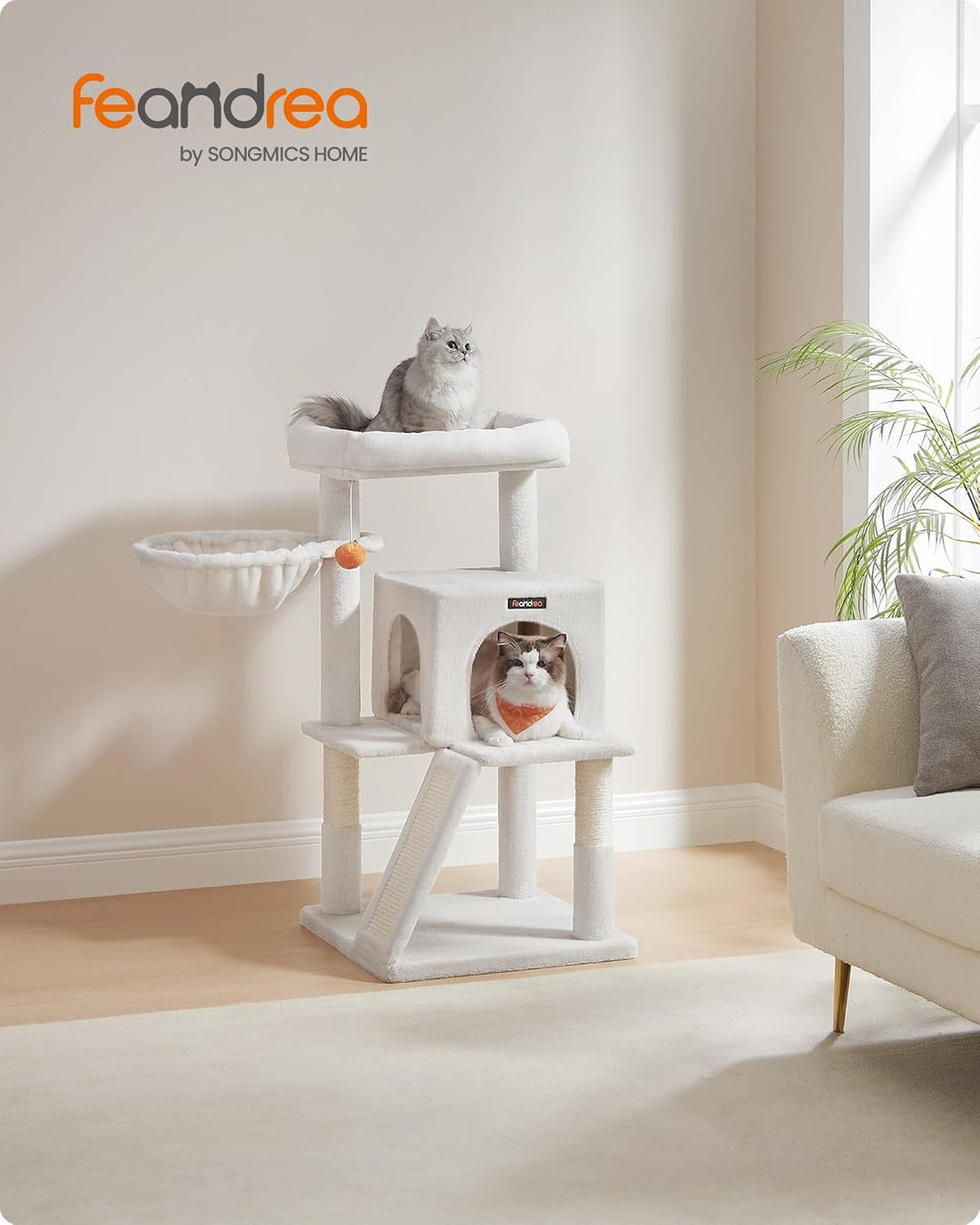 Feandrea Kratzbaum, 96 cm hoch, Katzenbaum mit grosser Plattform, Katzenkratzbaum mit Katzenhöhle, H