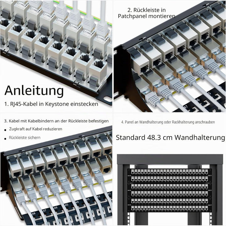 iwillink 48 Port RJ45 Through Coupler 2U Cat7 Patch Panel STP Shielded 19 Inch with Back Bar, Wall o