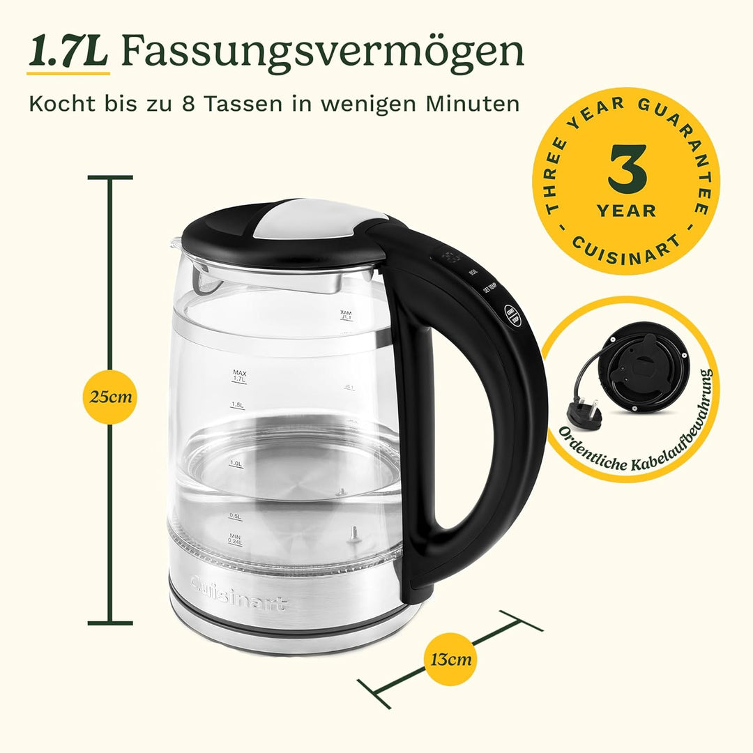 Cuisinart 1,7L Glas-Wasserkocher mit variabler Temperaturregelung | 3KW Schnellkochfunktion | Cool-T