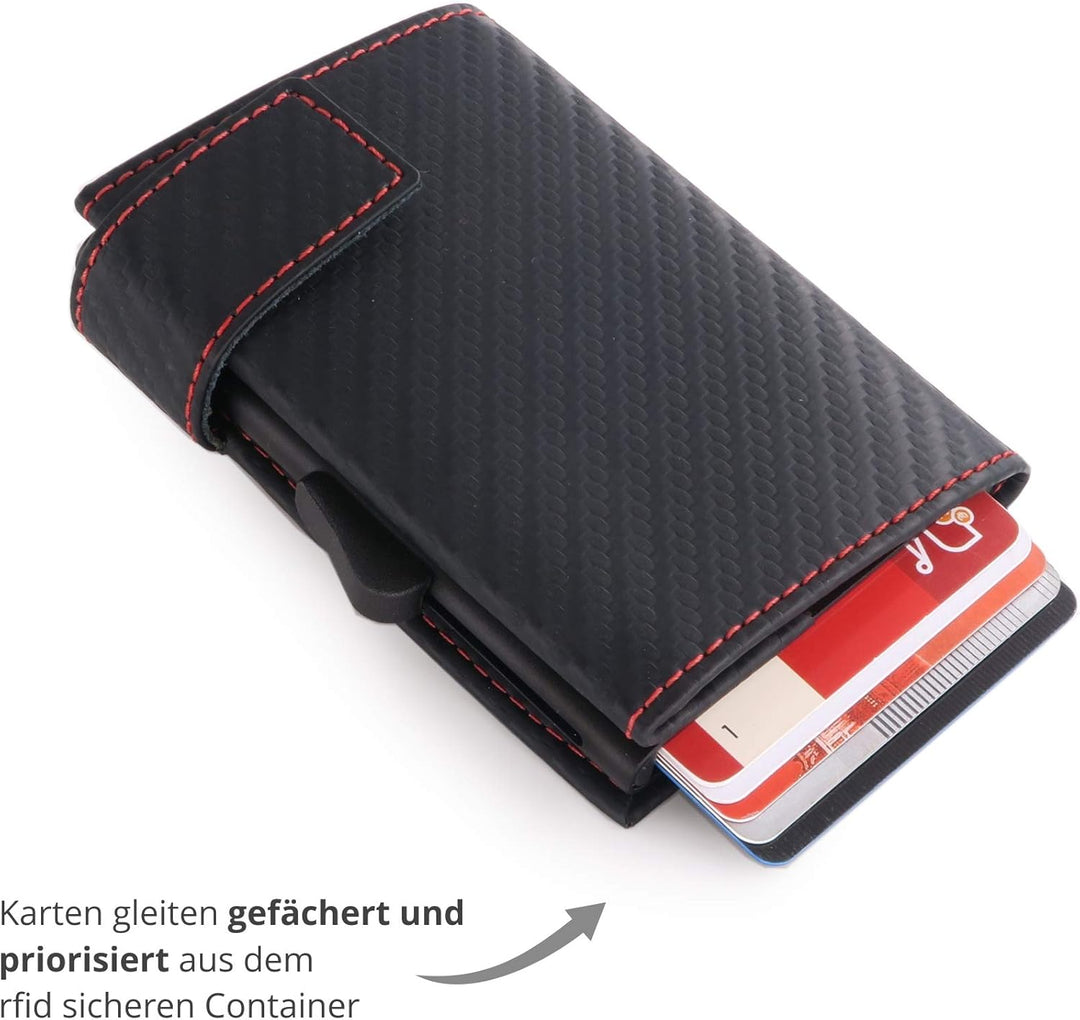 SecWal Kartenetui mit Münzfach Reissverschluss (Schwarz-Rot Carbon), Schwarz-rot Carbon