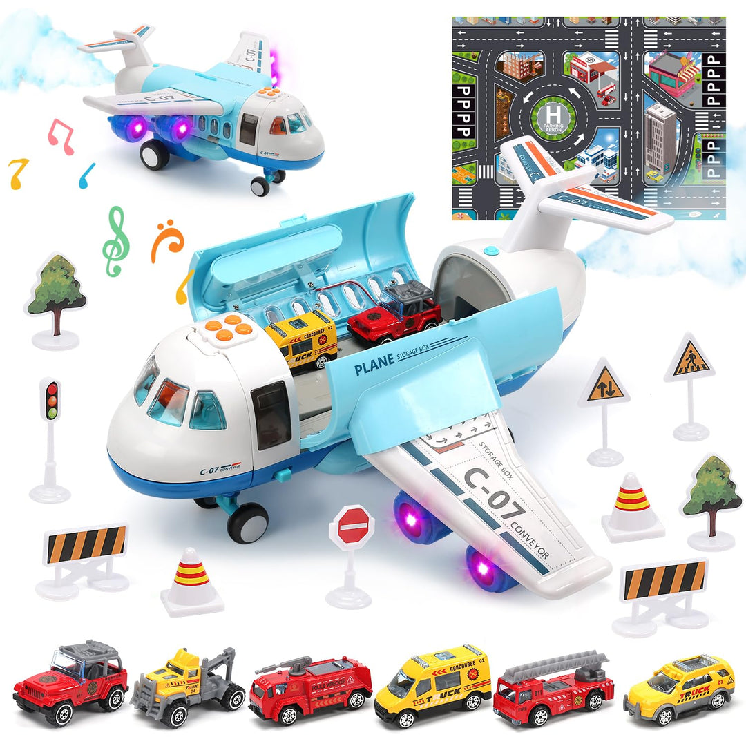 cute stone Toy Airplane Plane Toy with Smoke, Sound and Light, Fricton Powered Airplane with Mini Ca