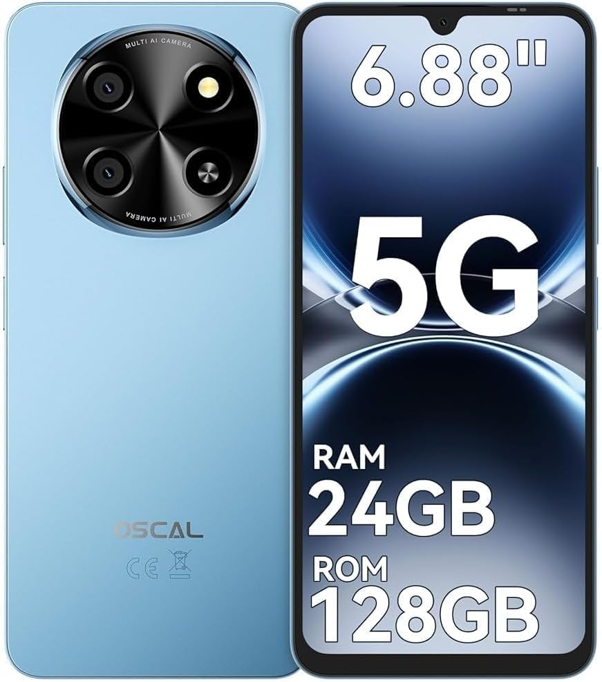 OSCAL Tiger 8 24GB+128GB/2TB TF 5G Smartphone, 6,88 Zoll 120Hz Augenschutz-Display, Android 15 Smart