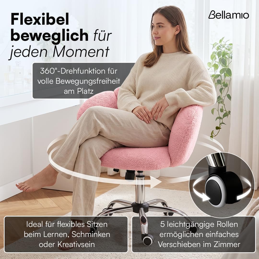 Bellamio Meli Schreibtischstuhl Wolkenform, Rosa, 140 kg, höhenverstellbar, Rosa