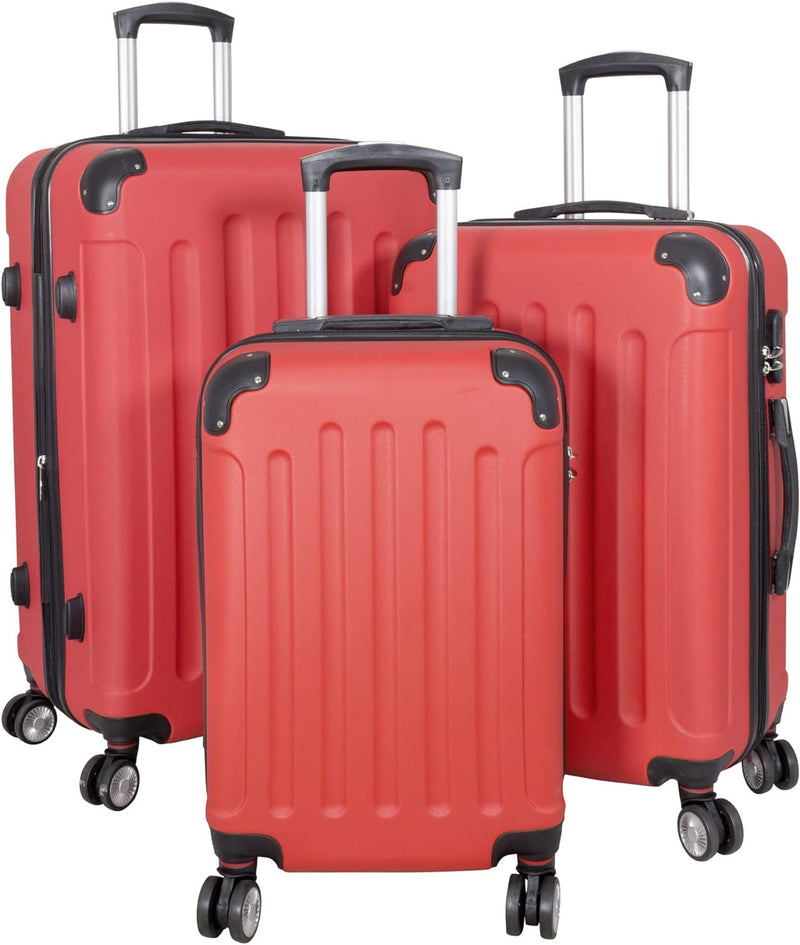 Trendyshop365 Koffer-Set 3-teilig Hartschale Avalon 4 Räder Zahlenschloss Rot Rot Kofferset 3tlg, Ro