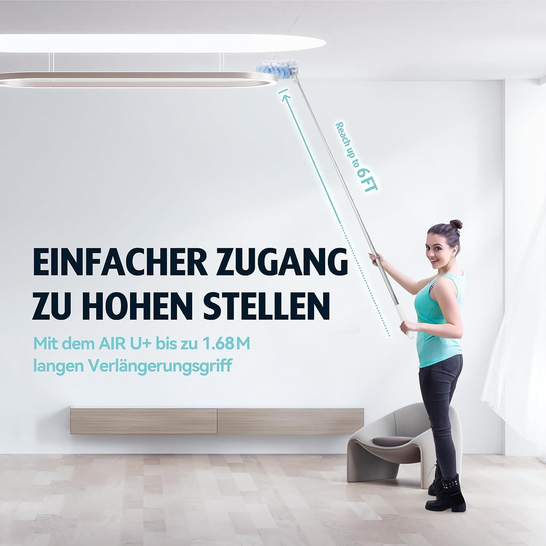 AIR U+ 180cm Staubwedel Teleskop mit 20 Stück für Swiffer - Staubwedel Lang Ausziehbar, Einweg Mikro