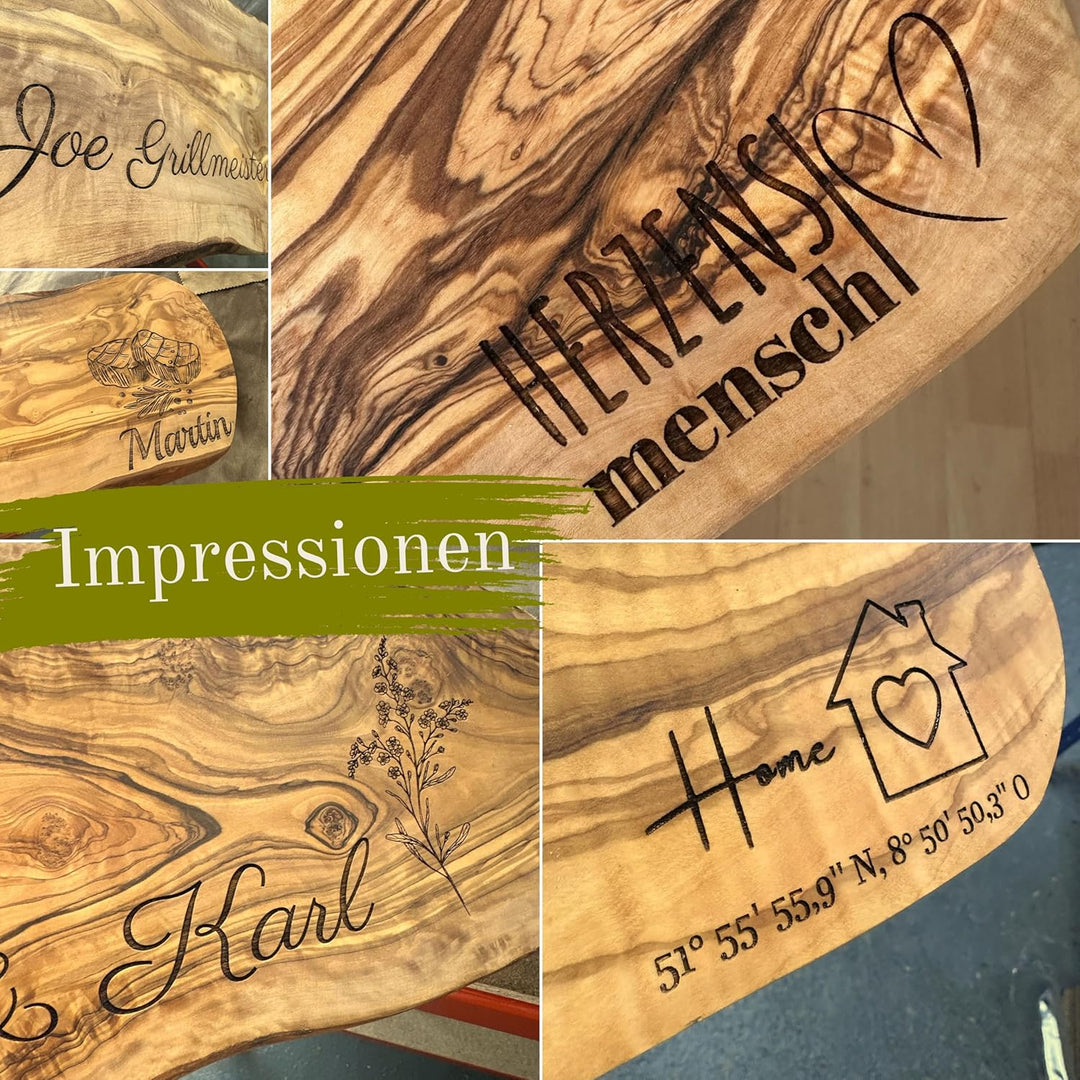 Schneidebrett personalisiert, Olivenholz - Rechteckiges Holzbrett mit Gravur (30 x 15 cm) Mit Gravur