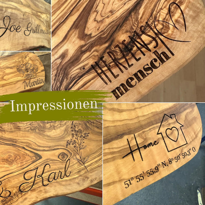 Schneidebrett personalisiert, Olivenholz - Rechteckiges Holzbrett mit Gravur (30 x 15 cm) Mit Gravur