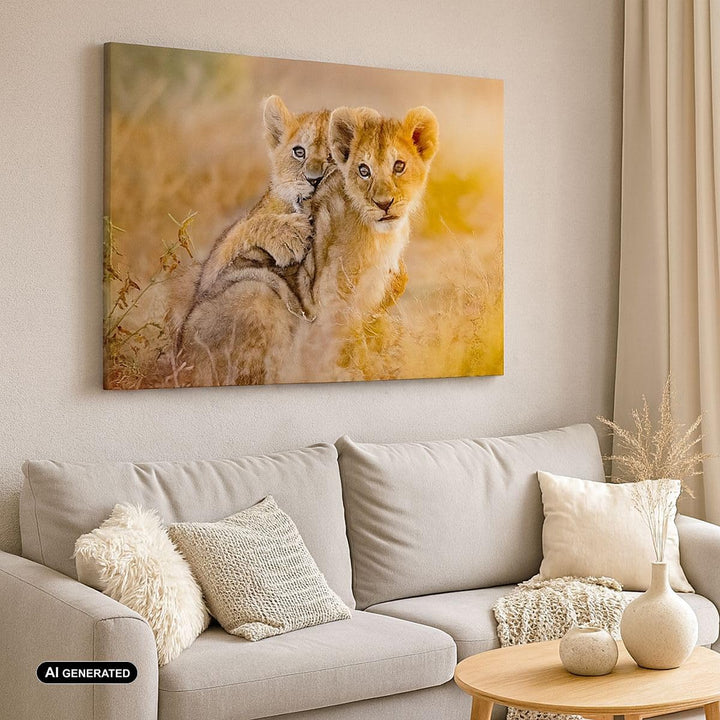Bilder auf Leinwand Löwe Natur Tier Leinwandbild mit Rahmen 70x50cm Wandbilder Dekoration Wohnzimmer