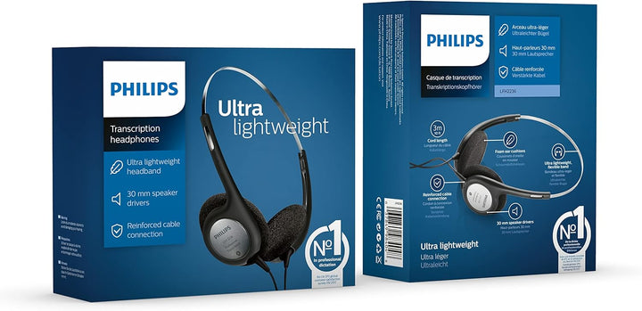 Philips LFH2236 Stereo Kopfhörer für Diktier-und Wiedergabegeräte mit 3.5 mm Klinkenstcker, Ohrpolst