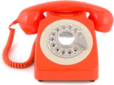 GPO 746ROTARYORA Retro Telefon mit Wählscheibe im 70er Jahre Design Orange, Orange