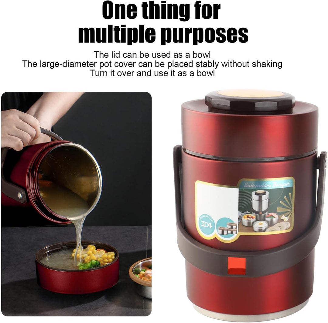 BuyWeek Thermobehälter für Essen, 2000ml Isolierte Lunchbox Edelstahl Warmhaltebehälter Tragbare 3 S
