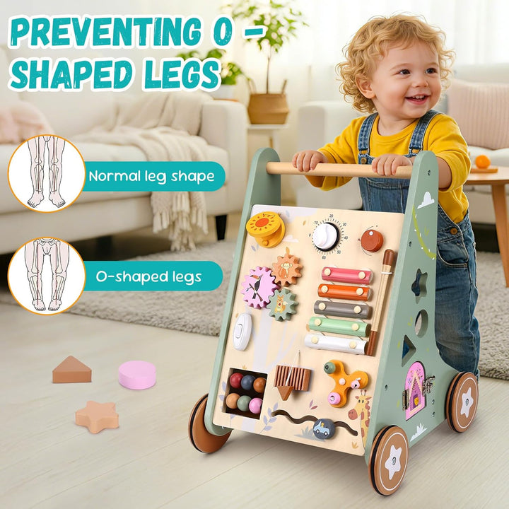 Highbird Lauflernwagen Holz, Montessori Lauflernspielzeug, Baby Lauflernhilfe Holz mit gummierten Ho