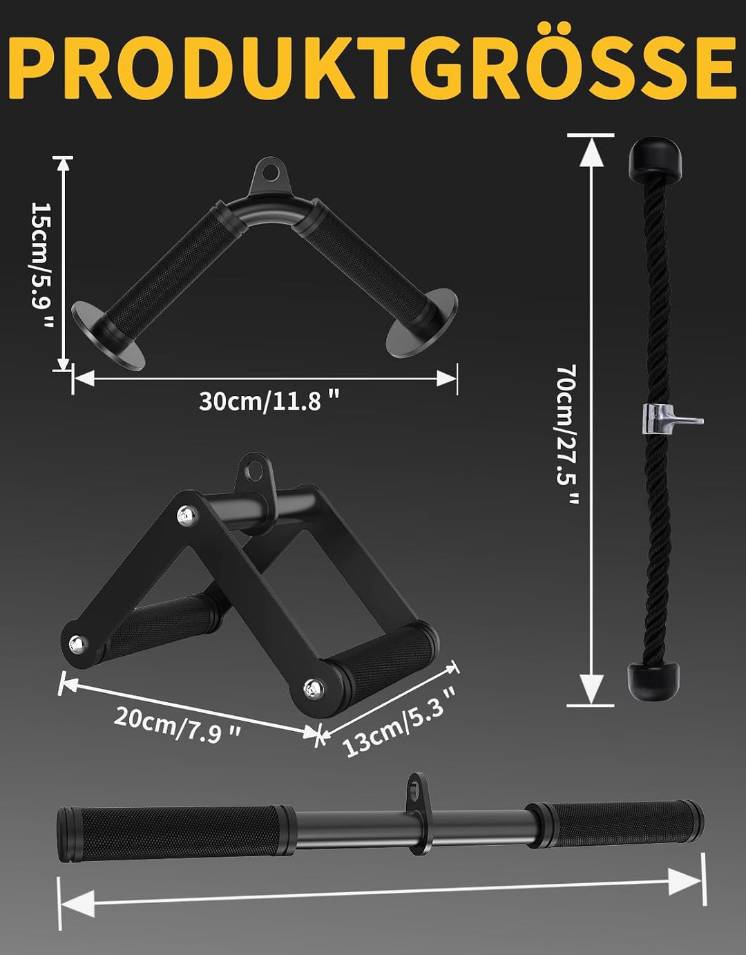 Kabelzug Aufsatz Set, Rutschfester Gummigriff Latzug Zubehör für Seilzugsystem, Kabelzug Griffe Set
