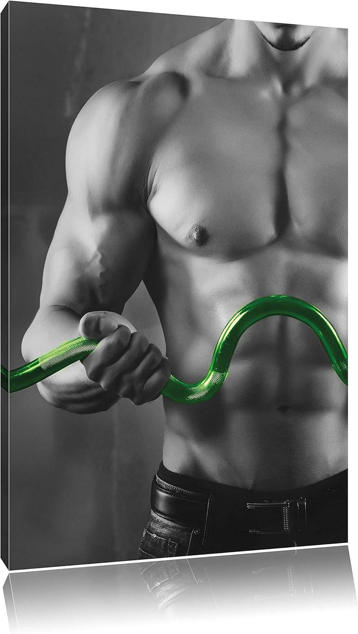 Pixxprint tranierter Mann hebt Gewichte als Leinwandbild/Grösse: 100x70 / Wandbild/Kunstdruck/fertig