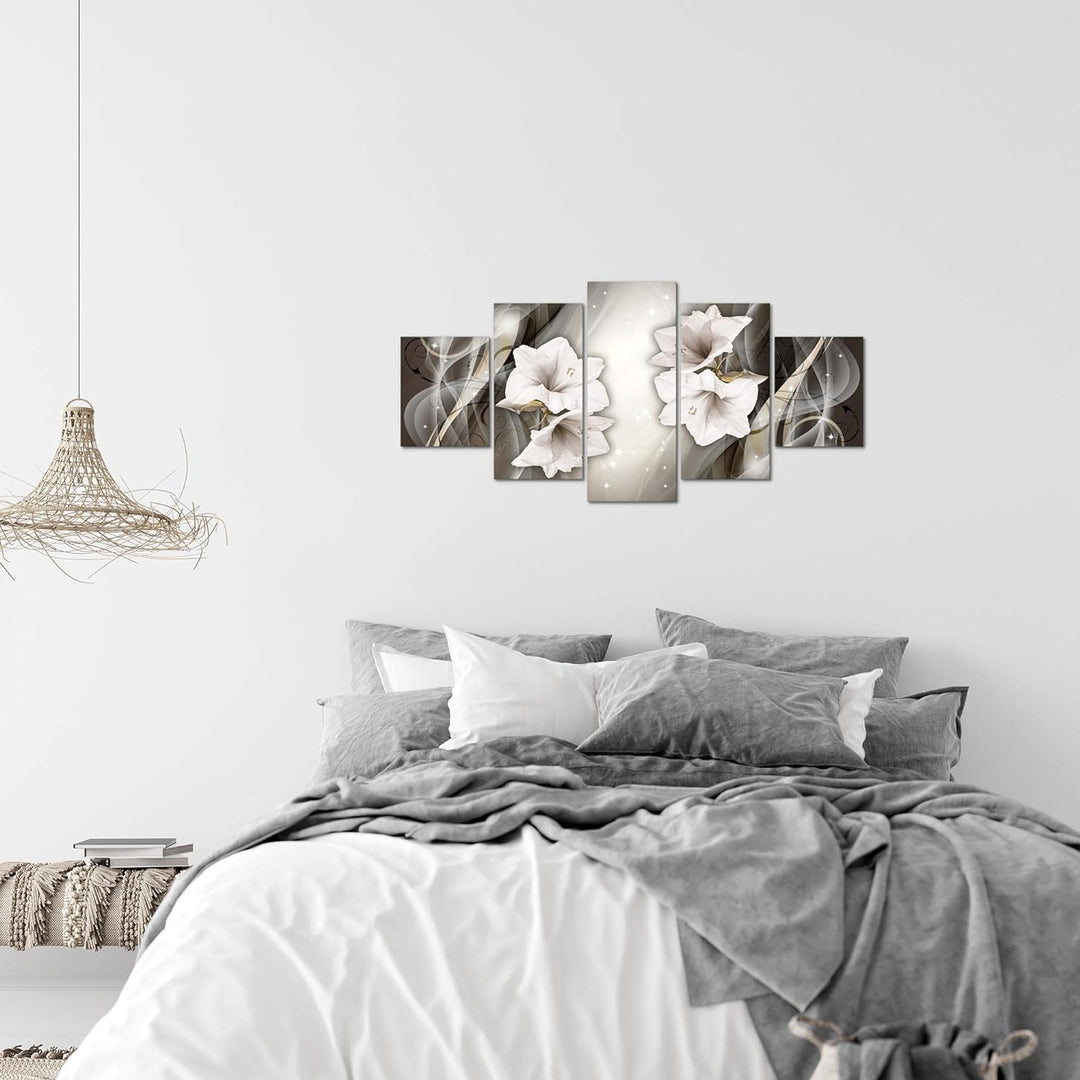 Runa Art Wandbilder Blumen Lilien 5 Teilig Bild auf Vlies Leinwand Deko Wohnzimmer Abstrakt Schwarz