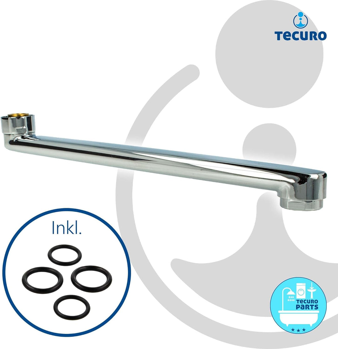 tecuro S-Auslauf für Wand-Armaturen 3/4 Zoll konisch dichtend, Länge 300 mm, Messing verchromt