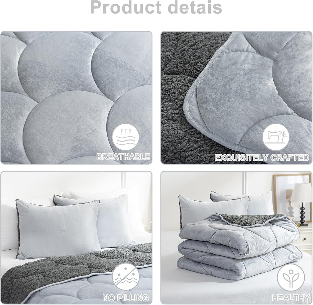 Sherpa-Bettwäsche-Set für King-Size-Betten, weiche warme Fleece-Herbstdecke, Winter-Bettwäsche-Set m